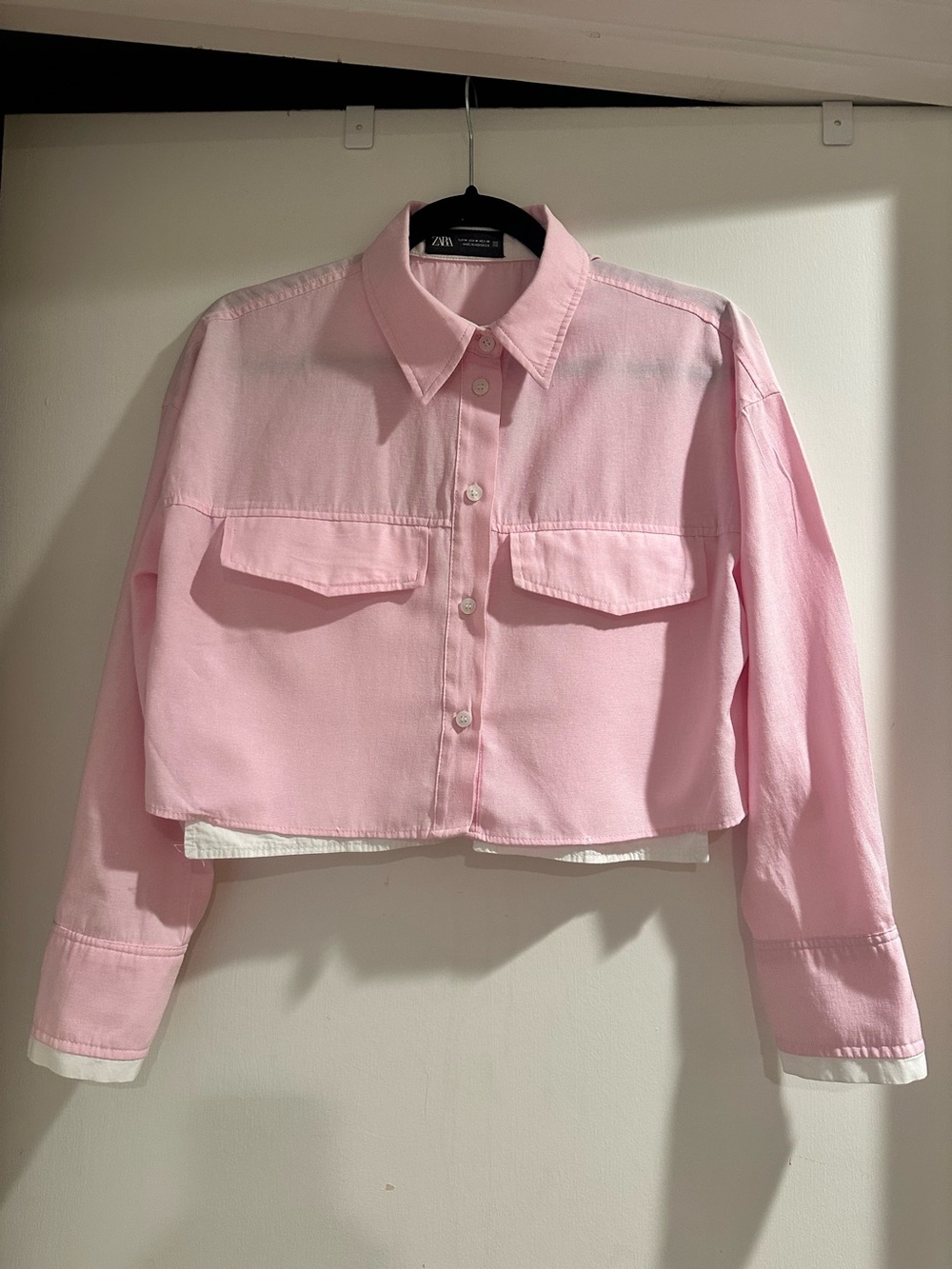 ZARA Pink Cropped Button-Up shirt
